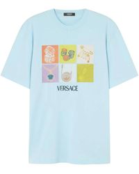 Versace - Tops ,Blauw ,Blauwe Logo Print Crew Neck T-Shirts - Lyst