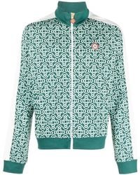 CASABLANCA - Hoodies & Sweatvesten ,Groen ,Katoen Monogram-Jacquard Zip-Up Cardigan - Lyst
