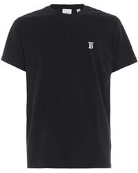 Burberry - Tops ,Zwart ,Katoen Zwart T-Shirt Met Geborduurd Logo - Lyst