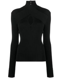 MSGM - Truien & Vesten ,Zwart ,Ribgebreide Top Met Uitsparing En Mock Neck Lange Mouwen - Lyst