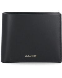 Jil Sander - Schwarzer lederkartenhalter für männer,schwarze brieftasche mit silber logo druck,schwarze kalbsleder geldbörse - Lyst