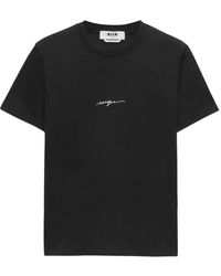 MSGM - Schwarzes baumwoll-logo-print-rundhalsausschnitt-t-shirt - Lyst