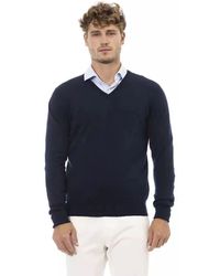 Alpha Studio - Blauer v-ausschnitt pullover luxus-strick - Lyst