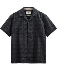 Anerkjendt - Overhemden ,Zwart ,Linnen 902328 Akleander Lace Emb Ss Shirt Caviar - Lyst