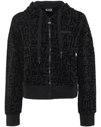 EA7 - Hoodies & Sweatvesten ,Zwart ,Katoen Sportieve Zwarte Zip Hoodie - Lyst