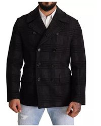 Dolce & Gabbana - Jassen ,Zwart ,Wol Zwart Geruite Wollen Trenchcoat Jas - Lyst