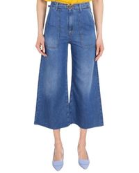 Pinko - Cintura alta pierna ancha algodón lino jeans - Lyst