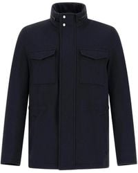 Herno - Jassen ,Blauw ,Wol Field Jacket - Lyst