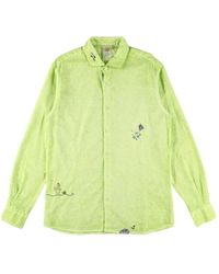 Bob - Groene Matcha Katoenen Linnen Shirt Met Airbrush Borduurwerk - Lyst