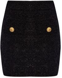Balmain - Rokken ,Zwart ,Tweed Zwarte Tweed Mini Rok Met Gouden Details - Lyst