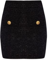 Balmain - Rokken ,Zwart ,Tweed Zwarte Tweed Mini Rok Met Gouden Details - Lyst