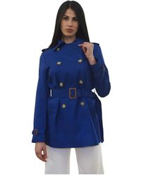 Ralph Lauren - Jassen ,Blauw ,Katoen Double-Breasted Trenchcoat Met Riem - Lyst