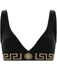 Versace - Ondergoed ,Zwart ,Katoen Medusa And Greca Border Elastic Hook Bra - Lyst