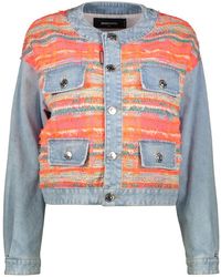 DSquared² - Denim Jas Met Mandarijnkraag En Tweed Inzetstuk - Lyst