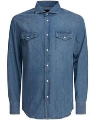 Brunello Cucinelli - Overhemden ,Blauw ,Denim Lichtgewicht Denim Easy Fit Western Overhemd - Lyst
