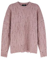 Represent - Truien & Vesten ,Roze ,Wol Trui Met Ronde Hals En Kabelssteek - Lyst