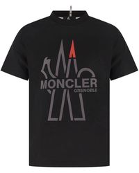 Moncler - Tops ,Zwart ,Katoen Katoenen T-Shirt Met Logo - Lyst