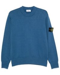 Stone Island - Maglione blu a coste con badge - Lyst