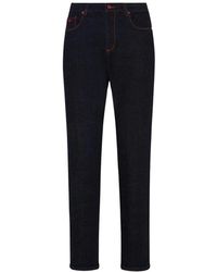 Kiton - Jeans ,Blauw ,Katoen Slim-Fit High-Rise Katoenen Jeans - Lyst