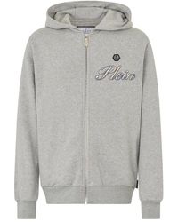 Philipp Plein - Hoodies & Sweatvesten ,Grijs ,Katoen Zip Hoodie Signature Embroidery - Lyst