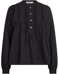 co'couture - Blusa negra femenina con mangas abullonadas y cuello mao - Lyst