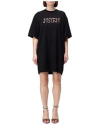 MSGM - Kleedjes ,Zwart ,Katoen Logo Print Jurk - Lyst