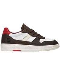 Date - Sneakers eleganti in pelle bianca con inserti in suede marrone scuro e dettagli in pelle rossa - Lyst