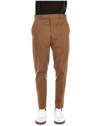 PT Torino - Broeken ,Bruin ,Katoen Katoenen Gabardine Rebel Fit Broek - Lyst