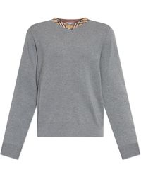 Burberry - Truien & Vesten ,Grijs ,Katoen Check Trim Wool Sweater - Lyst