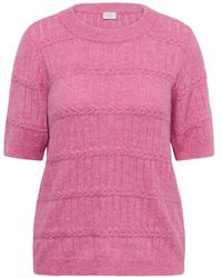 Kaffe - Truien & Vesten ,Roze ,Leer Rondgebreide Trui - Lyst