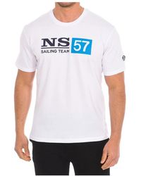 North Sails - Tops ,Wit ,Katoen T-Shirt Met Korte Mouwen En Geribbelde Afwerking - Lyst