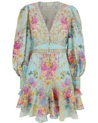 CAMILLA - V-Neck Jurk Met Pofmouwen - Lyst