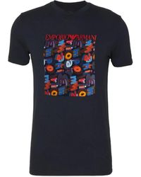 Emporio Armani - T-shirt in jersey di cotone con stampa patch coordinata - Lyst