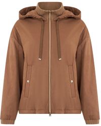 Herno - Hoodies & Sweatvesten ,Bruin ,Polyester Hooded Jacket With Knitted Inserts - Lyst