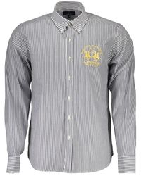La Martina - Blauw Overhemd Met Lange Mouwen En Button-Down Kraag - Lyst