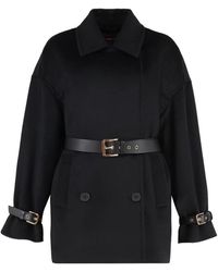 Max Mara - Jassen ,Zwart ,Wol Double-Breasted Belted Wool Coat - Lyst