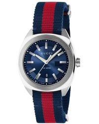 Gucci - Ya142304 Gg2570 41Mm Blauw Canvas Horloge - Lyst