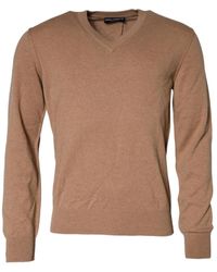 Dolce & Gabbana - Truien & Vesten ,Bruin ,Kasjmier Luxe Cashmere V-Hals Pullover Sweater - Lyst