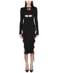 ANDREA ADAMO - Kleedjes ,Zwart ,Polyester Stretch Knit Midi Jurk - Lyst