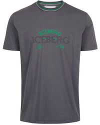 Iceberg - Schmal Geschnittenes Dunkelgraues T-Shirt Mit Gesticktem Logo Und Frontdruck - Lyst