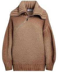 The Attico - Truien & Vesten ,Bruin ,Wol Asymmetrisch Rits Gebreide Trui - Lyst