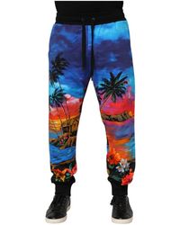 Dolce & Gabbana - Broeken ,Veelkleurig ,Blauwe Hawaiian Print Jogger Trainingsbroeken - Lyst