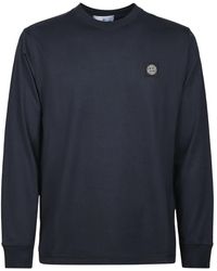 Stone Island - Tops ,Blauw ,Katoen 60/2 Katoen Jersey Slim-Fit T-Shirt Met Lange Mouwen - Lyst