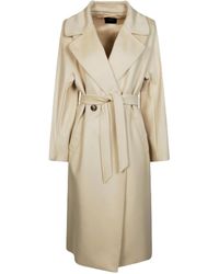 Weekend by Maxmara - Jassen ,Wol Crème Wol Midi Jas Met Strikceintuur - Lyst