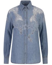 Ermanno Scervino - Camisa de mezclilla azul con recortes de encaje - Lyst