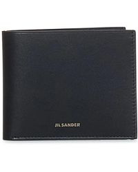 Jil Sander - Portafoglio nero con stampa logo argento - Lyst
