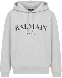 Balmain - Hoodies & Sweatvesten ,Grijs ,Katoen Vintage Print Hoodie - Lyst