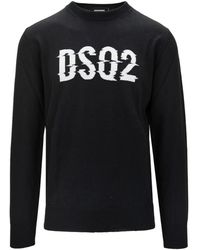 DSquared² - Truien & Vesten ,Zwart ,Wol Wollen Trui Met Logo - Lyst