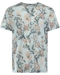 Etro - Tops ,Veelkleurig ,Katoen T-Shirt Met Bloemenprint - Lyst