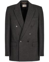 Saint Laurent - Jassen ,Grijs ,Wol Double-Breasted Pinstripe Blazer - Lyst